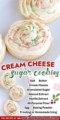 These Cream Cheese Sugar Cookies are so soft and tender. They make perfect cut-out cookies for the holidays too! Add some delicious vanilla frosting or icing and some festive sprinkles to celebrate any occasion! Xmas Cookies Recipes, Cream Cheese Sugar Cookies, Christmas Baking Cookies, Christmas Baking Recipes, Dessert Aux Fruits, Cream Cheese Cookies, Christmas Food Desserts, Christmas Snacks, Christmas Cooking