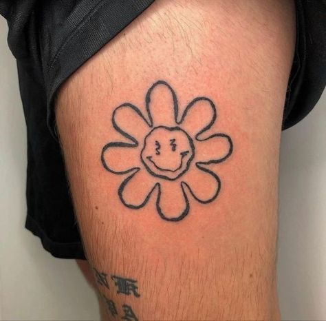 Indie Tattoos Men, Small Afrocentric Tattoos For Women, Simple Baddie Tattoos, Groovy Flower Tattoo, Communication Tattoo, Funk Tattoo, Groovy Tattoo, Smiley Tattoo, 23 Tattoo