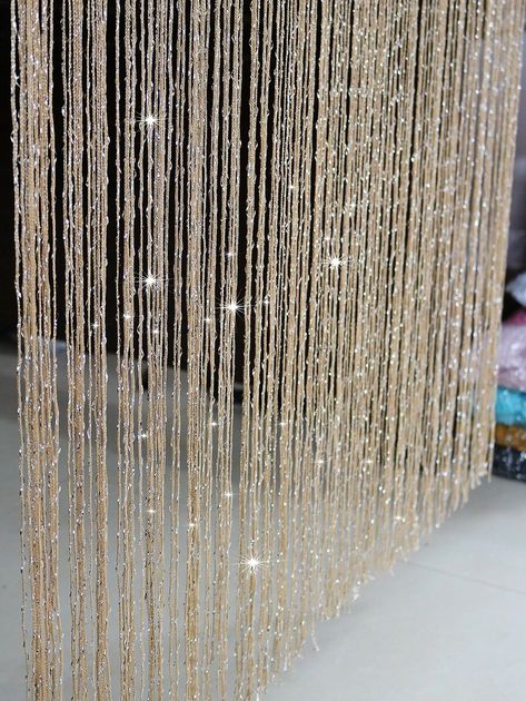 1pc Metallic String Door Curtain | SHEIN USA Door Curtains Diy, Glitter Curtains, Beaded Door Curtains, Bay Window Curtains, Nautical Chic, Closet Curtains, String Curtains, Diy Plant Stand, Stylish Curtains