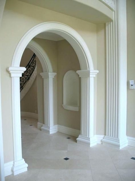 Pillar Design Interior, House Pillar Design, Archways In Homes, House Pillars, Arch Designs For Hall, Arch Designs, Arch Molding, Down Ceiling Design, Cornice Design