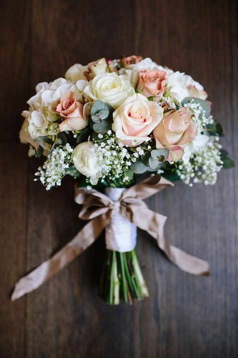 Rose Gypsophila White Blush Bouquet Ribbon Bow / http://www.himisspuff.com/ribbon-wedding-ideas/6/ Hydrangea Bridal Bouquet, Hollywood Glamour Wedding, Vintage Bridal Bouquet, Bouquet Champetre, Rustic Wedding Decorations, Blush Bouquet, Ribbon Bouquet, Whimsical Wonderland Weddings, Glamorous Wedding