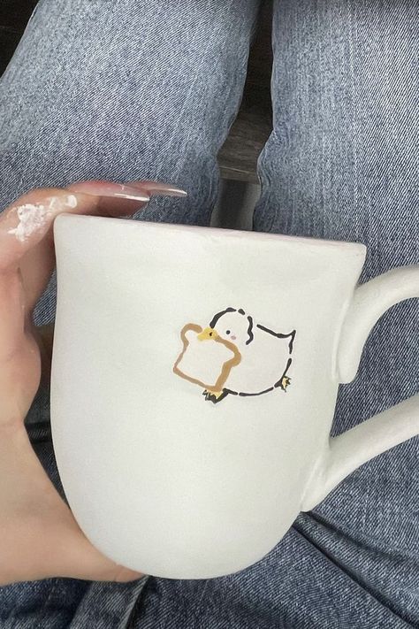 Aesthetic Chicken, Duck Drawing, Tea Cup Design, Diy Pottery Painting, Color Me Mine, Art Studio Design, Chicken Painting, Paint Your Own Pottery, Hand Painted Pottery