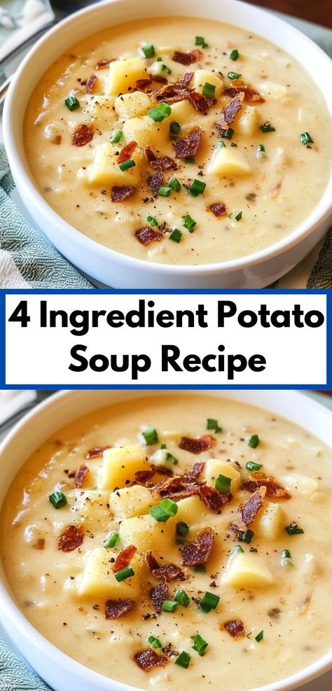 4 Ingredient Potato Soup, Classic Potato Soup Recipe, Potato Dinner Recipes, Quick Potato Soup, Healthy Baked Potatoes, Healthy Potato Soup, Potato Soup Crock Pot Easy, Baked Potato Soup Easy, Potatoes Soup