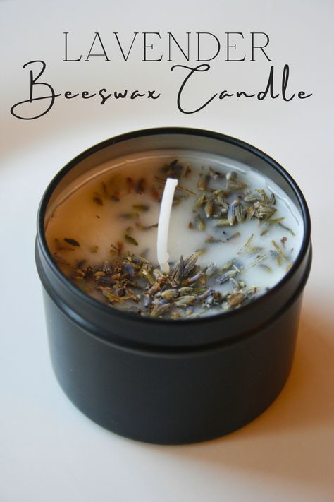 Learn to make this easy DIY lavender beeswax candle with a simple to follow recipe and step by step instructions! #beeswax #candles #lavendercandle #lavendercandlediy #candlediy #beeswaxcandles #freshlavender #driedlavender Beeswax Coffee Candles, Homemade Beeswax Candles Essential Oils, Things To Make With Beeswax Simple, Handmade Beeswax Candles, Diy Candles Non Toxic, Beeswax Essential Oil Candle Recipes, Lavender Candle Recipe, Easy Beeswax Candles, Beeswax Candles With Dried Flowers