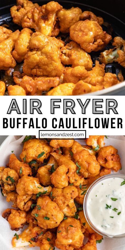 Air Fryer Buffalo Cauliflower, The Best Air Fryer, Buffalo Cauliflower Bites, Healthy Appetizer, Best Air Fryer, Blue Cheese Dressing, Buffalo Cauliflower, Cauliflower Bites, Fried Cauliflower