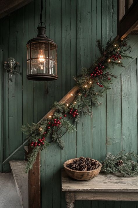 Transform your home with stunning rustic Christmas home decor! This delightful setup features classic greenery, warm lighting, and natural wood accents. Perfect for a cozy holiday vibe. #RusticDecor #HolidayVibes #ChristmasHomeDecor Prairie Christmas Decor, Vintage Rustic Christmas Decor, Folk Christmas Aesthetic, Rusty Christmas Decor, Woodland Christmas Aesthetic, Rustic Christmas Aesthetic, Cottagecore Christmas Aesthetic, Forest Christmas Decor, Woodsy Christmas Decor