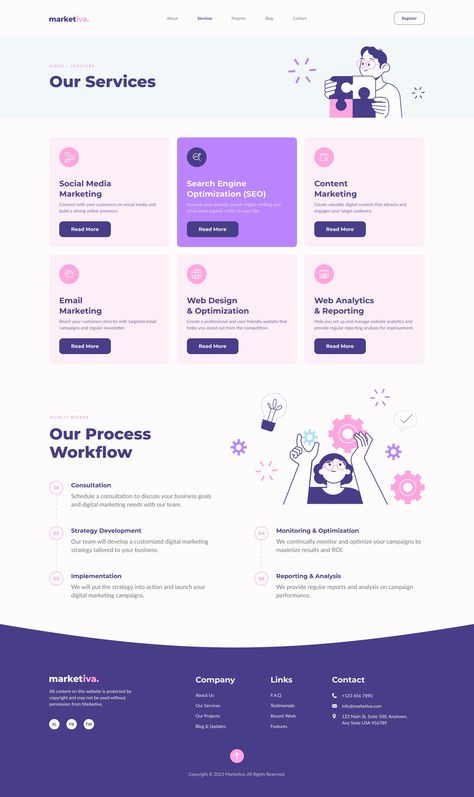 Marketiva - Digital Marketing Agency Website UI Figma Html Design Website, Data Analyst Portfolio Website, Web Design Agency Landing Page, Fancy Website Design, Digital Marketing Website Design Ideas, Ui Design Inspiration Website, Website Homepage Design Layout, Web Agency Website Design, Service Page Web Design