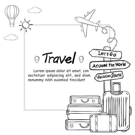 Download this Premium Vector about Luggage and doodle hand draw travel around the world concept summer. plane check in, and discover more than 160 Million Professional Graphic Resources on Freepik. #freepik #vector #travelluggage #travelsuitcase #travelbag Travel Around The World Drawing, Travel Drawing Sketches, Luggage Drawing, Travel Drawing Simple, Travel Drawing Ideas, Traveling Drawing, Travel Art Drawing, Aesthetic Boarders Designs, World Drawing