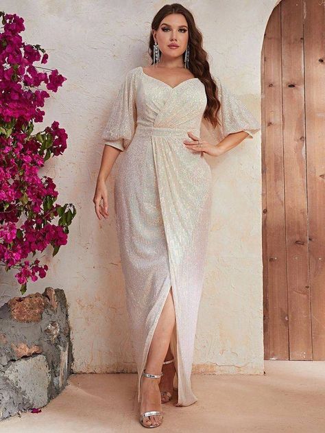 All White Party Outfits, Types Of Gowns, Cocktail Dress Classy, White Gold Dress, Stylish Maxi Dress, Dinner Dress Classy, Evening Dresses Plus Size, Bohemian Maxi Dress, Ladies Gown