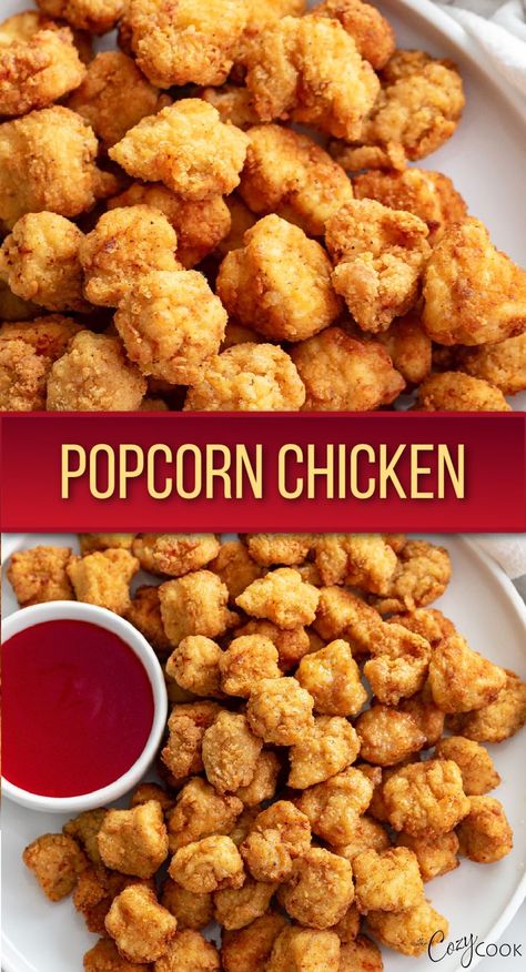 popcorn chicken with a side of red sauce. Famous Bowl, Kfc Famous Bowl, Picky Eaters Dinner, Easy Dinners For Kids, Fried Chicken Nuggets, Popcorn Chicken Recipe, Meals For Kids, Cozy Cook, Kentucky Fried Chicken