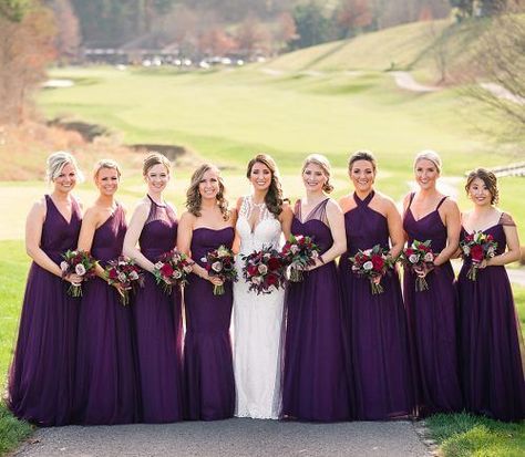 Purple Infused Wedding at Bella Sera. For more fall wedding ideas, visit burghbrides.com! | bridesmaids dresses | purple bridesmaids dresses | bride and bridesmaids | wedding party | Purple Shade Bridesmaid Dresses, Dark Purple And Gold Bridesmaid Dresses, Dark Purple Wedding Dress Bridesmaids, Eggplant Purple Bridesmaid Dresses, Dark Violet Bridesmaid Dresses, Dark Plum Bridesmaid Dresses, Bridesmaid Dresses Dark Purple, Dark Purple Bridesmaid Dresses Long, Purple Dress Bridesmaid