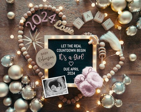 New Years Girl Gender Reveal, New Years Its a Girl Pregnancy Baby Announcement, Let The Real Countdown Begin Digital Editable Template Heart Boho Pregnancy Announcement, Pregnant With Boy, Baby Due Date Calendar, Digital Baby Announcement, Boy Gender Reveal, Boho Maternity, Girl Gender Reveal, Baby Props, Gold Ornaments