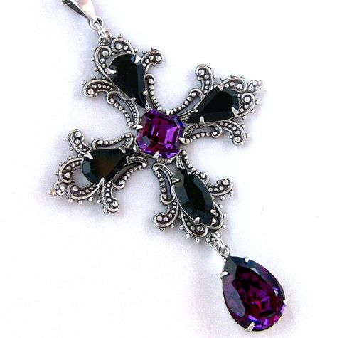 Crystal Cross Necklace Cross Gothic, Gothic Cross, Jewelry Purple, Necklace Gothic, Crystal Cross, Gothic Accessories, Purple Jewelry, Cross Jewelry, Fantasy Jewelry