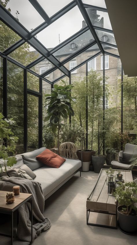 Earthy Interior, Small Sunroom, Sunroom Designs, Backyard Greenhouse, Patio Inspiration, Modern Eclectic, Outdoor Living Patio, Patio Interior, Neutral Colours