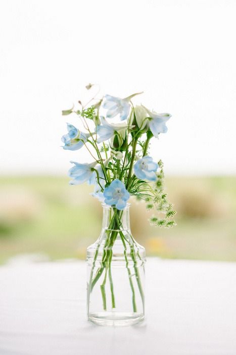 Allison and Tim’s Ocean Course South Carolina Wedding Simple Blue Centerpieces, Bud Vases Wedding Centerpiece Blue, April Wedding Centerpieces, Blue Delphinium Centerpiece, Delphinium Centerpiece, Simple Flower Centerpieces, Blue Flower Centerpieces, Tiger Lily Wedding, Bud Vase Centerpiece