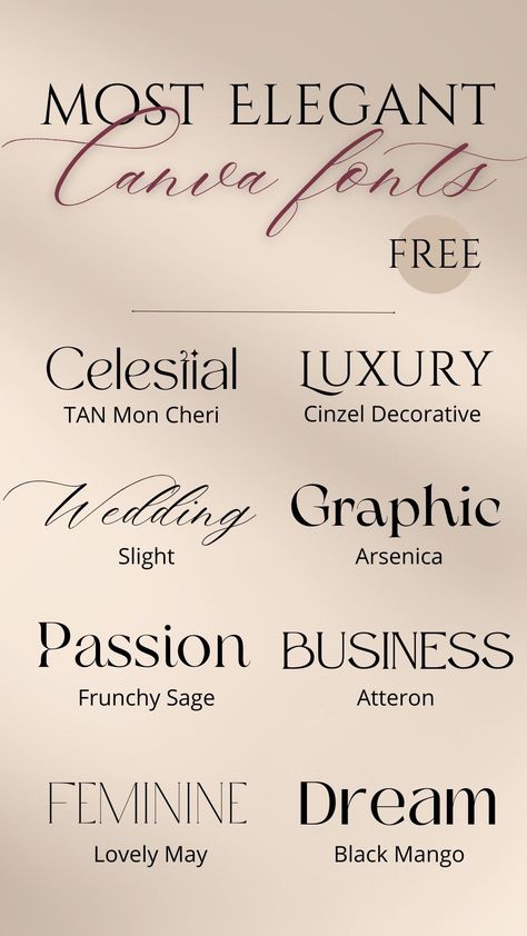 aesthetic fonts Formal Fonts In Canva, Best Canva Fonts Aesthetic, Canva Fonts Aesthetic Minimalist, Canva Business Fonts, Canva Aesthetic Design, Formal Canva Fonts, Aesthetic Canva Ideas, Canva Luxury Fonts, Luxury Canva Fonts