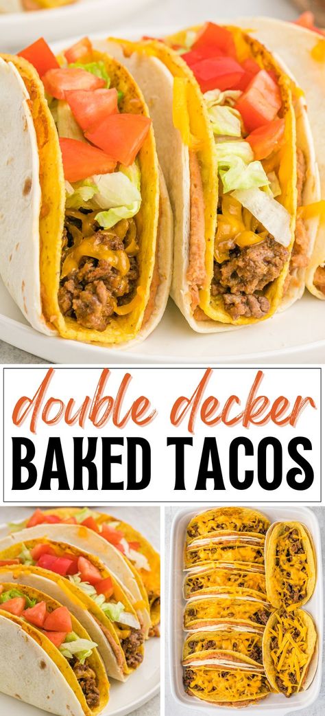 Baked Double Decker Tacos, Hard Shell Taco Wrapped In Soft Shell, Double Taco Shell, Double Shell Tacos, Double Decker Recipes, Homemade Double Decker Tacos, Easy Soft Tacos, Recipes With Taco Shells, Taco Shell Recipe Ideas