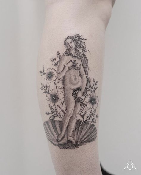 Aphrodite Seashell Tattoo, Venus Goddess Tattoo Aphrodite, Venusian Tattoo, Aprodithe Goddess Tattoo, Goddess Venus Tattoo, Venus Goddess Tattoo, Womanhood Tattoo, Botticelli Tattoo, Venus Tattoo Goddess