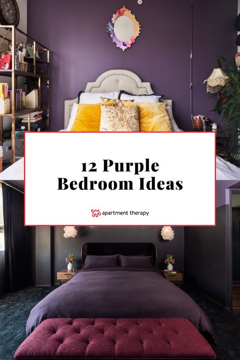 Best Purple For Bedroom, Plum Wall Color Bedroom, Bedrooms With Purple Walls, Boho Bedroom Purple Walls, Purple Accent Wall Bedroom Ideas, Charcoal And Purple Bedroom, Plum Color Bedroom Ideas, Dark Purple Ceiling, Plum And Pink Bedroom