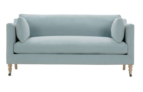 The Madeline Short Sofa is 71" long and features turned legs. Customize the fabric, pillows and more. 1000's of fabrics to choose from. Learn more! Short Sofa, Big Aesthetic, Club Furniture, Single Seat Sofa, Fabric Pillows, Sofa Dimension, Bolster Pillows, Rowe Furniture, Custom Sofa