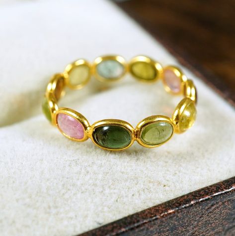 Natural Multi Tourmaline Eternity Band Handmade Ring Multi Gemstone Ring 925 Sterling Silver 18k Gold Flash Ring Gift for Her - Etsy