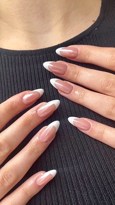 French Tip With Glaze, Pearly French Tips, Glazed Nails French Tip, Pearly French Tip Nails, Shiny French Tip Nails, French Glazed Nails, Nails To Match Red Dress, Glazed French Tip, Glazed French Nails