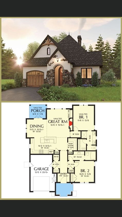 Cottage Layout, Cottage Floor Plan, Cottage Flooring, Cottage Floor Plans, Sims 4 House Plans, 2 Bedroom House Plans, Cottage Style House Plans, Garage Floor Plans, Storybook Cottage