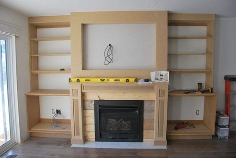 How To Design and Build Gorgeous DIY Fireplace Built Ins - THE SWEETEST DIGS Built In Shelves Living Room, Build A Fireplace, Brick Fireplace Makeover, Fireplace Built Ins, Faux Fireplace, Fireplace Remodel, Partition Design, Room Partition, Diy Fireplace