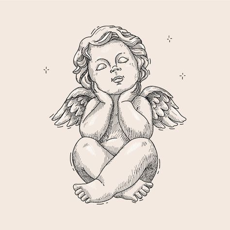 Free vector hand drawn baby angel drawin... | Free Vector #Freepik #freevector #angel #drawing #illustration #outline Cupid Angel Drawing, Angel Cherub Drawing, Angel Sitting Drawing, Cherub Drawing Tattoo, Easy Angel Drawings, Cherub Angel Drawing, Cherub Sketch, Cherub Outline, Baby Angel Drawing