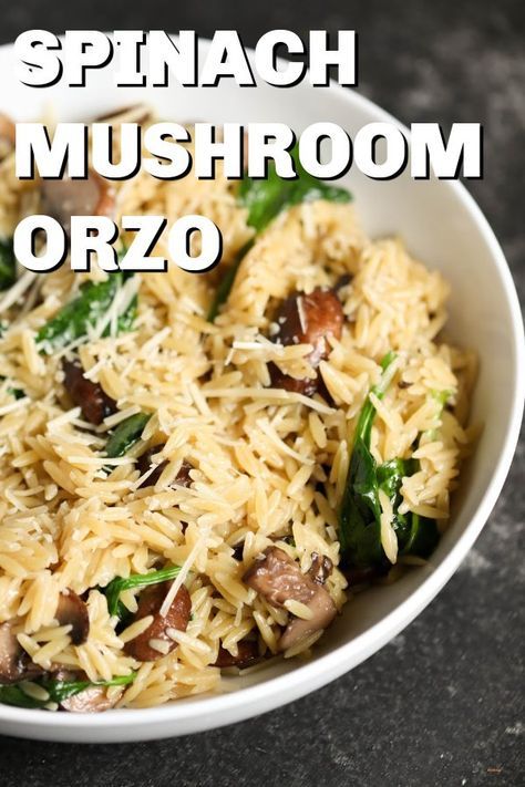 Orzo With Spinach And Mushrooms, Orzo Mushroom Spinach, Orzo With Spinach, Mushroom Orzo, Orzo Dishes, Recipes Veggie, Spinach And Mushroom, Spinach Mushroom, Orzo Recipes