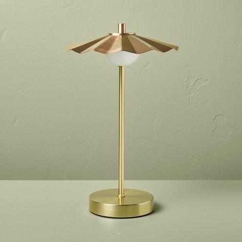 Portable Scallop Shade Table Lamp Brass/Copper (Includes LED Light Bulb) - Hearth & Hand™ with ... | Target Cheap Wall Art, Farmhouse Living Room Furniture, Rustic Bedroom Decor, Mini Table Lamps, Plastic Lights, Master Decor, Hearth And Hand, Mushroom Lamp, Metal Table Lamps