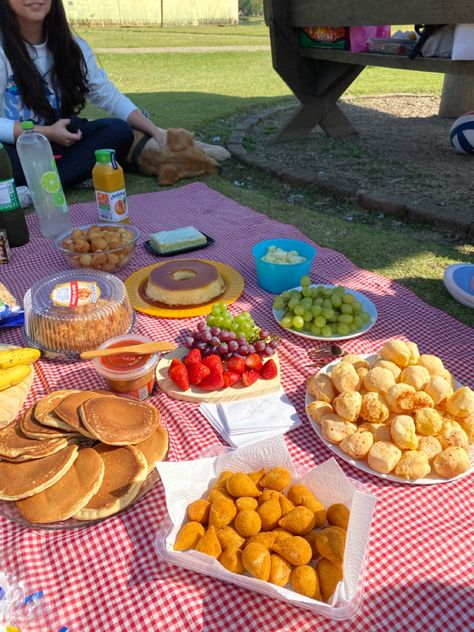 Brunch com doces e salgados no parque/piquenique Picnic Foods Aesthetic, Fruit For Picnic, Picnic Simple Ideas, Small Picnic Ideas, Picnic Aesthetic Date, Simple Picnic Ideas, Ideas De Picnic, Piknik Ideas, Picnic List