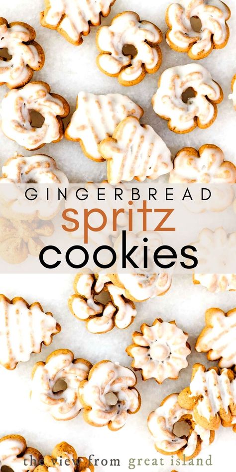 Glazed Gingerbread, Cookie Press Recipes, Spritz Cookie Recipe, Dessert Christmas, Cookie Glaze, German Cookies, Spritz Cookies, Gingerbread Recipe, Cookie Press