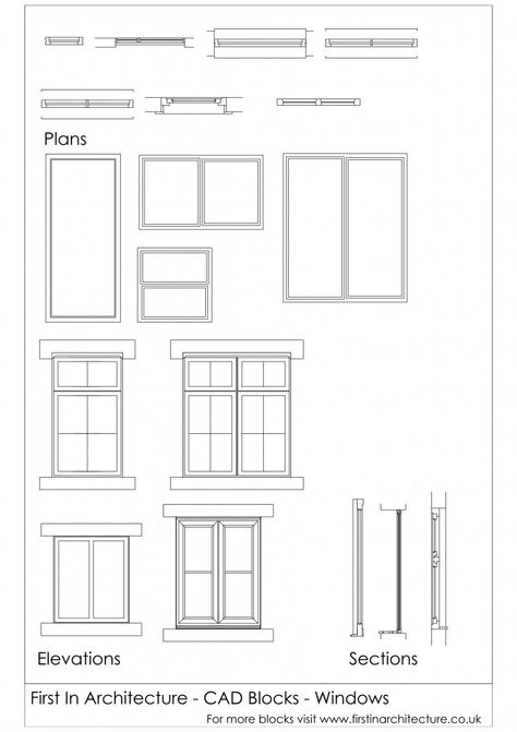 FIA CAD Blocks Windows                                                                                                                                                                                 More Rendering Styles, Floor Plan Symbols, Architecture Symbols, Window Architecture, Door Plan, Window Drawing, Elevation Drawing, Interior Architecture Drawing, Architecture Elevation