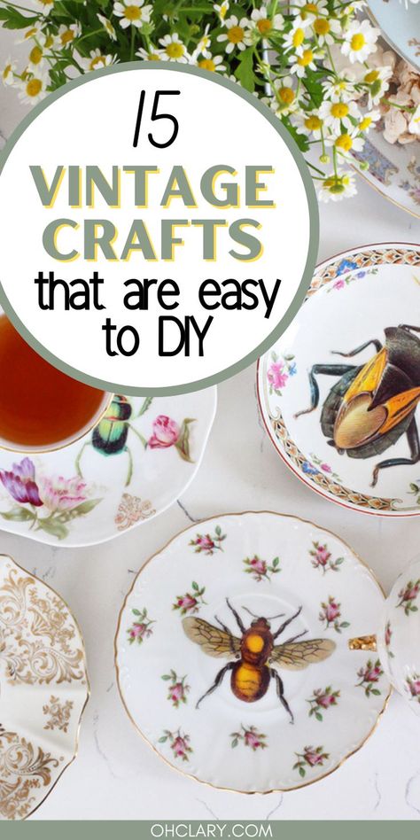 Here are some easy DIY vintage crafts to make. These 1950 crafts and upcycled decor crafts are surprisingly easy to do but look cute and charming. Repurpose Decor, Antique Crafts Diy, Vintage Plate Upcycle, Crafts For Kitchen, Old Crafts, Diy Crafts For Mom, Goodwill Crafts, Unusual Diy Crafts, Cottagecore Gifts Diy