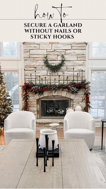 Hanging Wreath On Stone Fireplace, Stone Fireplace Christmas Decor, Wreath Above Fireplace, How To Hang Garland On Mantel, Antique Fireplace Mantel, Stone Mantle, Antique Fireplace Mantels, Stone Mantel, My Messages