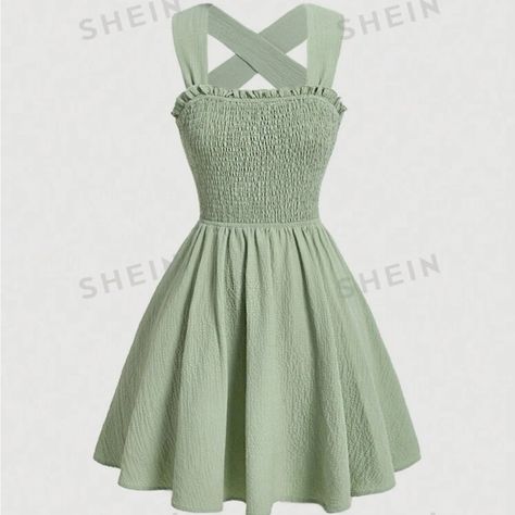 Shein Mod Sage Green New With Tag Xs Sage Green Winter Outfit, Light Green Hoco Dress Short, Sage Green Aesthetic Clothes, 7th Grade Dance Dresses Middle School, Sage Green Short Dress, 7th Grade Dance Dresses, Green Dresses Casual, Mint Green Clothes, Sage Green Fashion