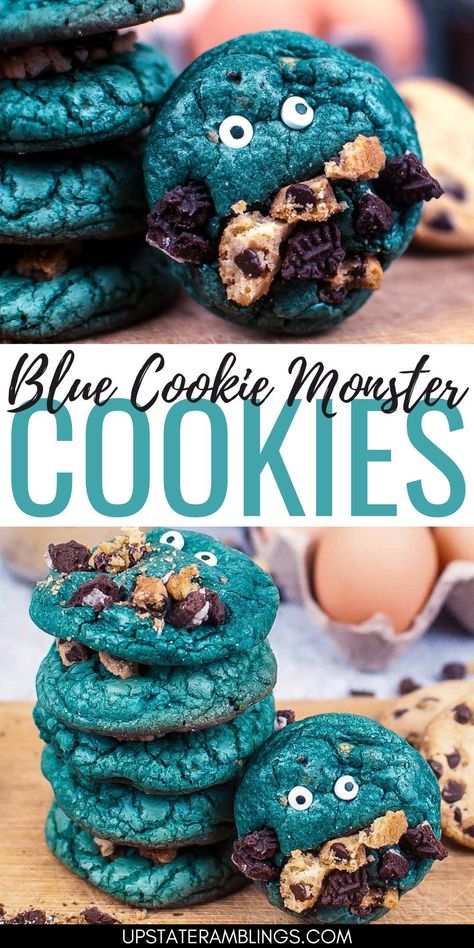 Blue Cookie Monster Cookies Cookie Monster Cookies, Chips Ahoy Cookies, Cookies Kids, Monster Cookies Recipe, Blue Cookies, Baking Fun, Natural Food Coloring, Blue Food Coloring, Easy To Make Desserts