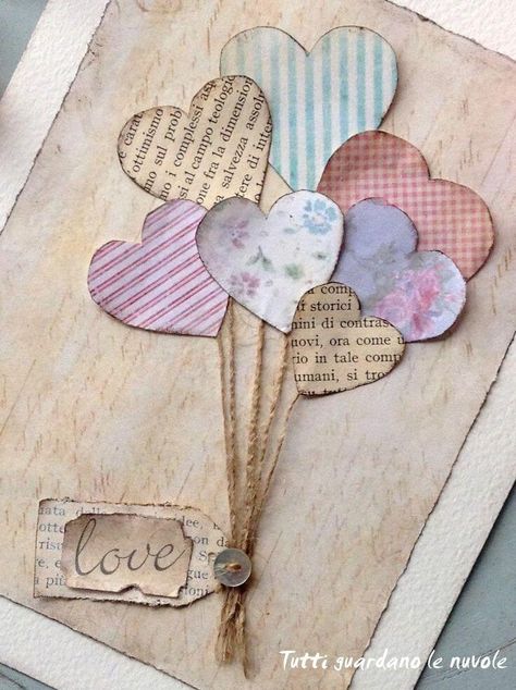 Vintage Paper Heart Balloons Valentine Card Papel Vintage, Album Journal, Diy Valentine, Paper Heart, Book Art Diy, Scrapbook Journal, Valentine Crafts, Valentine Day Cards, Scrapbook Cards