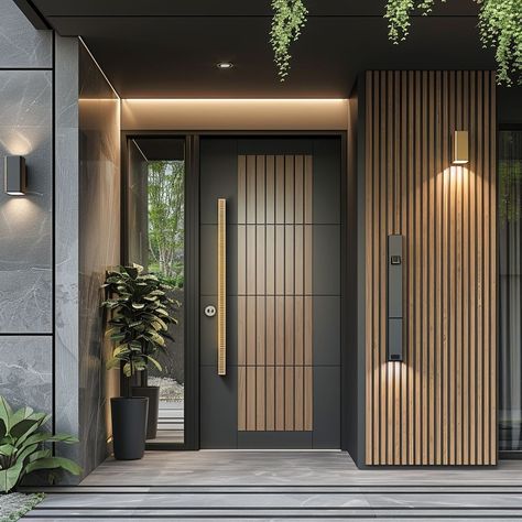 Modern House Luxury, House Entrance Doors, Luxury Houses Entrance, Door Lighting, Front Door Lighting, House Front Door Design, Modern Entrance Door, House Main Door Design, Main Entrance Door Design