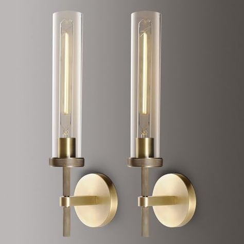 Modern Black Wall Sconces Bathroom Vanity Light Fixtures, Glass Tube Wall Sconces Set of Two, sconces wall lighting indoors, Wall Lights for Mirror, Living Room, Bedroom, Hallway (including bulb) - Amazon.com Art Deco Bathroom Lighting, Bathroom Vanity Light Fixtures, Living Room Vanity, Gold Sconces, Brass Wall Sconces, Art Deco Bathroom, Light Fixtures Bathroom Vanity, Vanity Light Fixtures, Bathroom Sconces