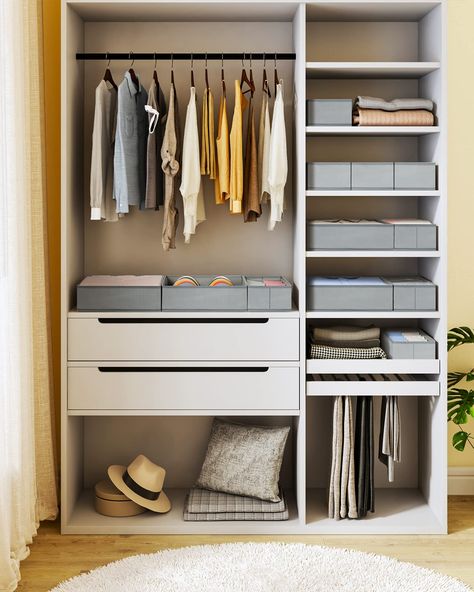 Inside Wardrobe Storage Ideas, Love And Letting Go, Wardrobe Inside Design, Wardrobe Internal Design, Minimalist Storage, Wardrobe Boxes, Locker Designs, Wardrobe Organisation, Bedroom Cupboard Designs