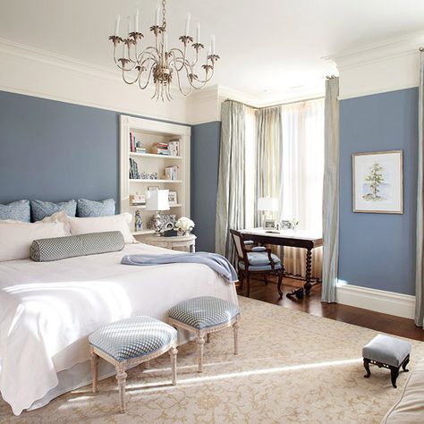 Balance muted blues with bright white accents. More bedroom decorating ideas: http://www.bhg.com/rooms/bedroom/color-scheme/blue-bedrooms/?socsrc=bhgpin061112 Slate Blue Walls, Best Bedroom Colors, Pastel Bedroom, Trendy Bedroom, Blue Rooms, Bedroom Paint, Blue Bedroom, White Bedroom, Blue Walls