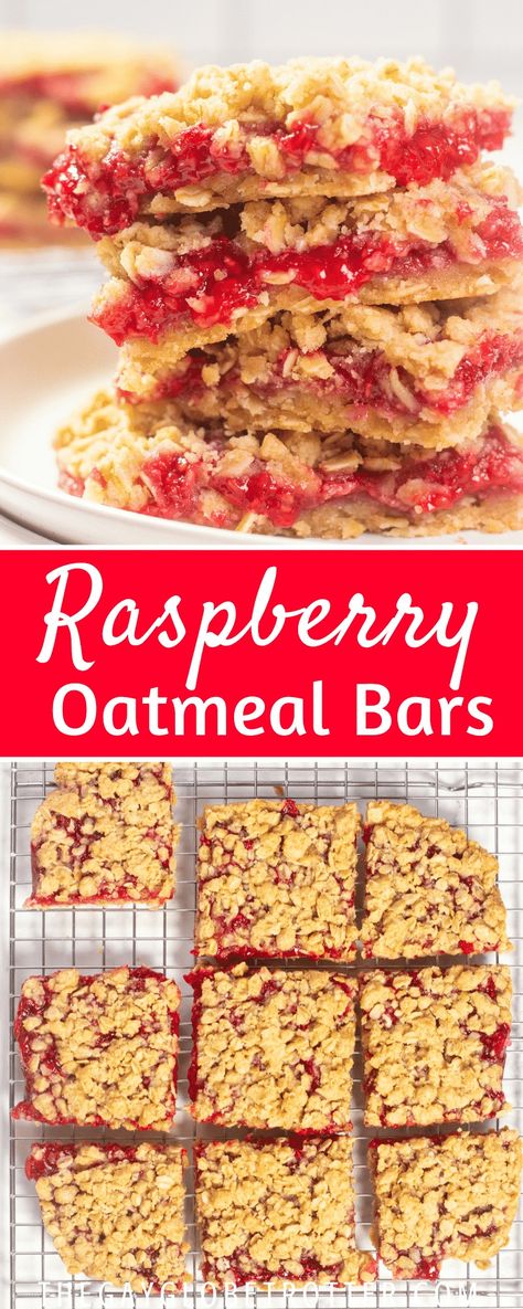 Raspberry oatmeal bars are a delicious homemade oat bar recipe made with an oat streusel layer, homemade raspberry sauce with fresh or frozen raspberries, and baked to perfection. They're perfect for breakfast, or dessert! #gayglobetrotter #raspberryoatmealbars #oatmeal #bars #raspberrybars #oatmealbars Raspberry Granola Bars, Raspberry Oat Bars, Fruit Granola Bars, Fruit Bars Recipe, Oatmeal Snack, Raspberry Oatmeal Bars, Raspberry Granola, Oatmeal Bars Healthy, Oatmeal Bar