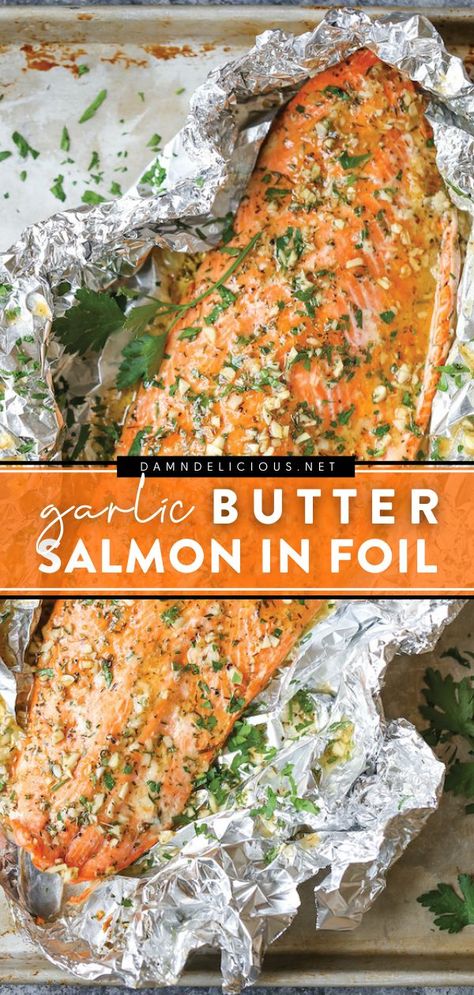 Garlic Butter Salmon In Foil, Salmon In Foil Recipes, Oregano Recipes, Salmon Recipes Oven, Salmon Foil Packets, Salmon In Foil, Foil Dinners, Garlic Butter Salmon, Oven Baked Salmon