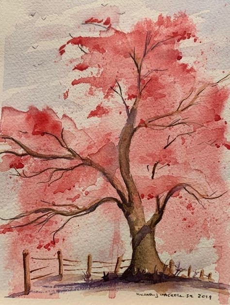 Sakura Tree Painting, Trees Watercolor Painting, Fireplace Painting, Anime Watercolor, Shrunken Heads, Hilarious Dogs, Cherry Blossom Watercolor, Tree Watercolor Painting, Maori People