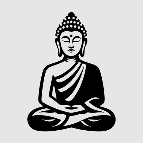 Vector a black and white image of a budd... | Premium Vector #Freepik #vector Sticker Ideas Black And White, Buddha Black And White, Black Vector Art, Buddha Vector, Wedding Clipart Free, Buddha Silhouette, Black And White Graphic Design, Japanese Ornament, Black And White Graphics