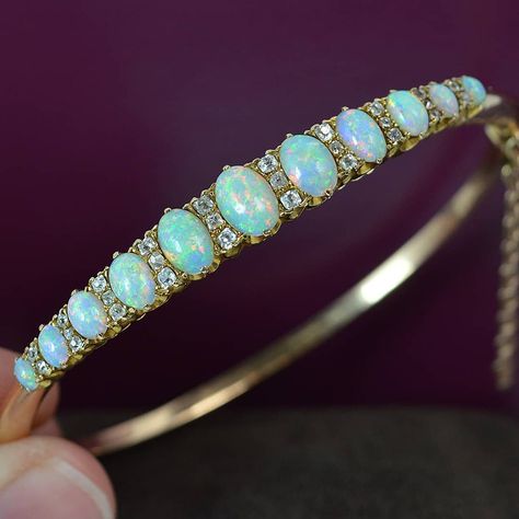 Opal Bangle, Diamond Bangle Bracelet, Victorian Period, Diamond Bangles Bracelet, Opal Bracelet, Diamond Bangle, Natural Opal, Wedding Bracelet, Opal Jewelry