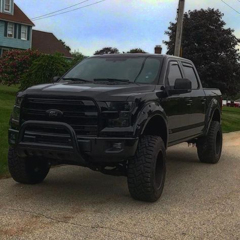 F150 Blacked Out, F150 Lifted Black, Blacked Out F150 Lifted Ford, Ford Black Truck, Ford F Series Trucks, Black Trucks Ford, Blacked Out Ford F150, Truck Ford F150, Nice Ford Trucks