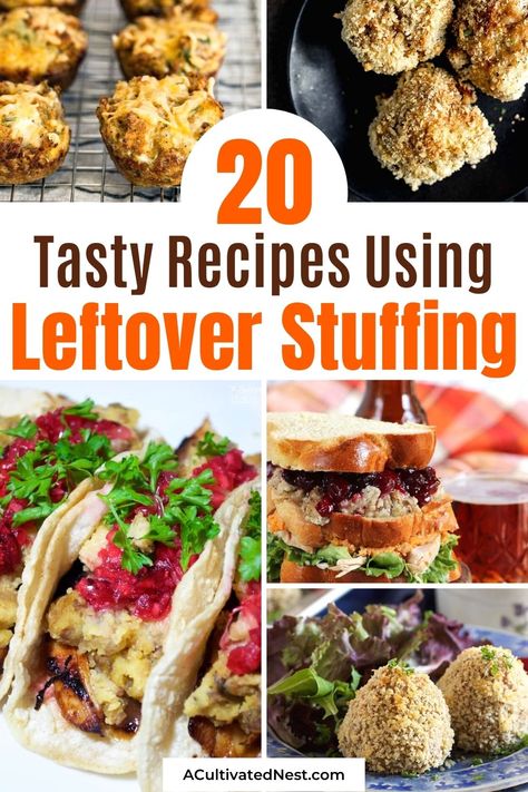 20 Tasty Recipes to Use Up Leftover Stuffing- If you have extra stuffing leftover from the holidays, there are many delicious ways to use it! Here are some tasty recipes to use up leftover stuffing that you need to try! | ways to use leftover Thanksgiving stuffing, #recipeIdeas #ThanksgivingLeftovers #recipes #leftoverStuffing #ACultivatedNest Leftover Stuffing Recipes, Stuffing Leftovers, Christmas Leftovers Recipes, Shelf Cooking, Stuffing Balls Recipe, Leftover Stuffing, Leftover Cornbread, Sausage Stuffing Recipe, Homemade Ingredients